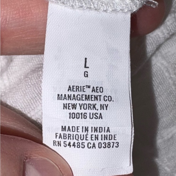 Aerie White Eyelet Button-Up Cotton Linen Romper 3/4 Sleeve Drawstring Waist - L - Picture 12 of 14